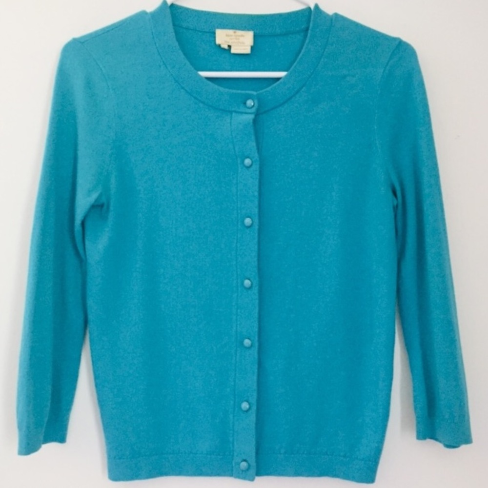 KATE SPADE Blue Silk Cotton Blend Cardigan Sweater Size Small
